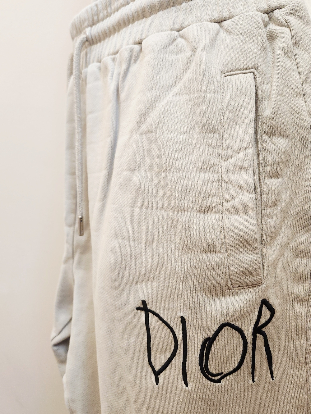 Dior Cream Drawstring Logo Athletic Shorts